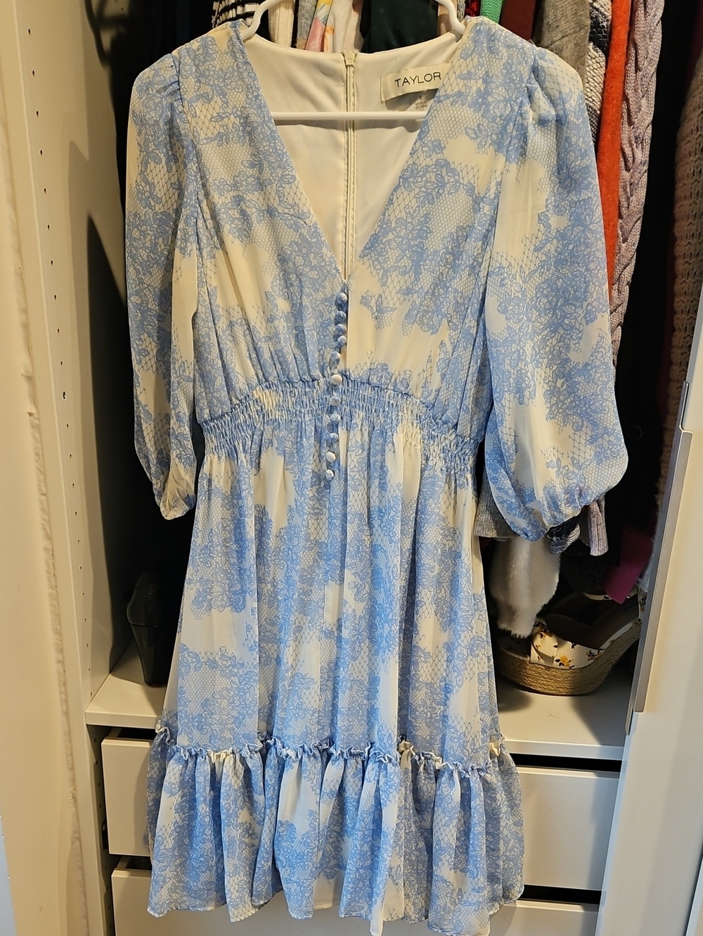 Taylor Light Blue and White Floral Mini Dress